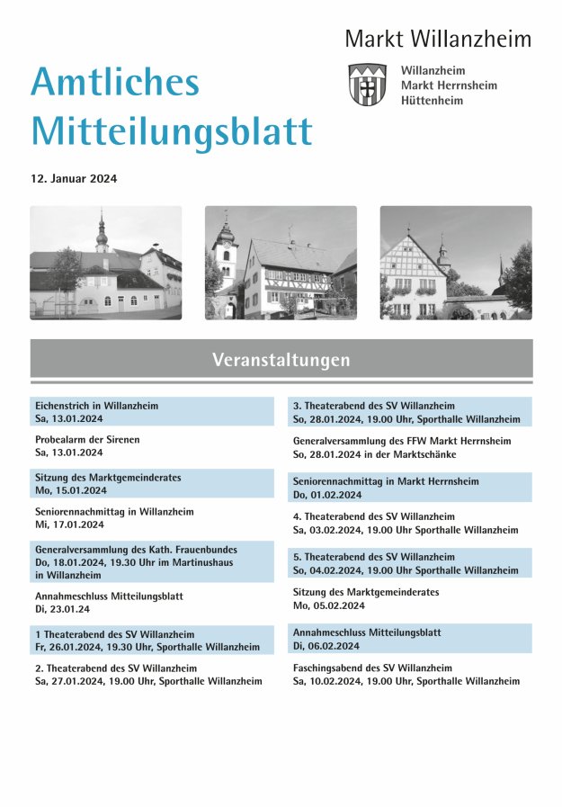 Amtliches Mitteilungsblatt des Marktes Willanzheim Titelblatt 01/2024