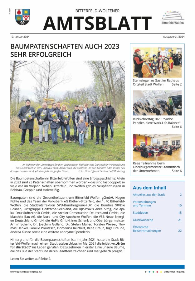 Bitterfeld-Wolfener Amtsblatt Titelblatt 01/2024
