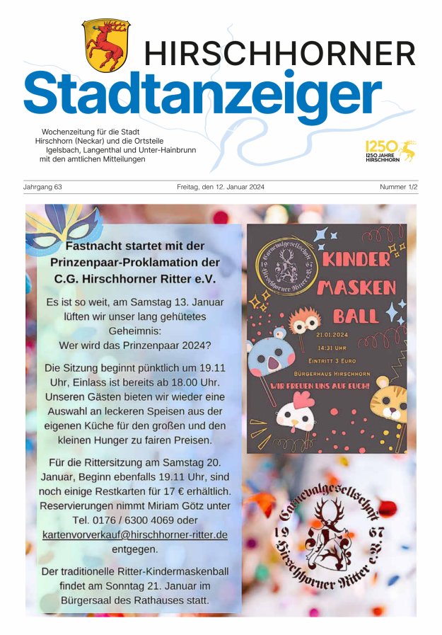 Hirschhorner Stadtanzeiger Titelblatt 01/2024