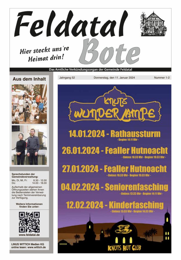 Das Amtliche Verkündungsorgan der Gemeinde Feldatal Titelblatt 02/2024