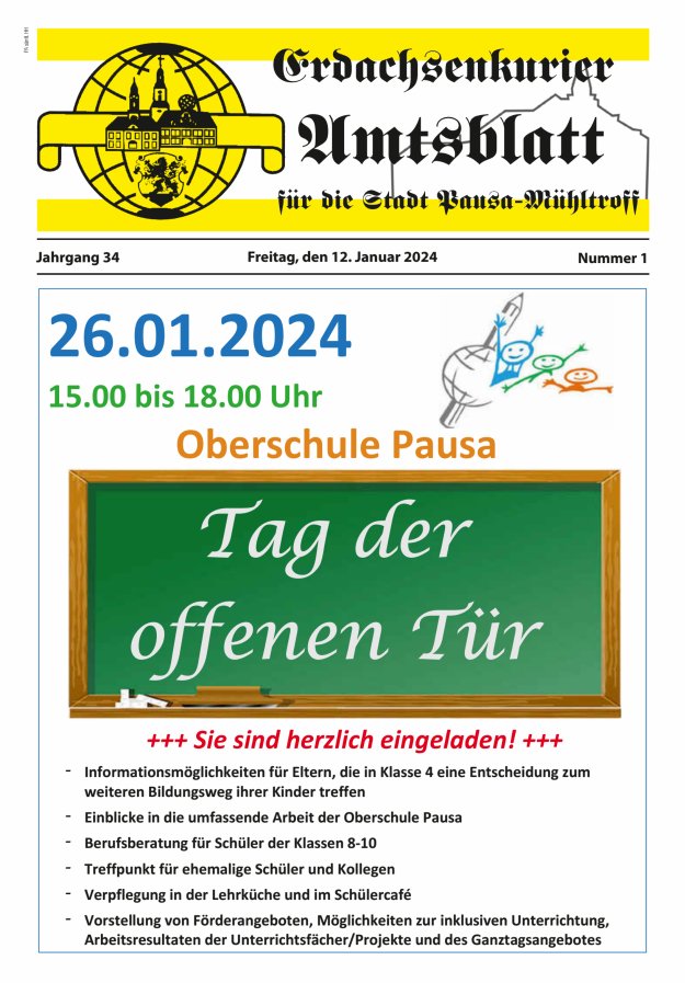 Erdachsenkurier - Amtsblatt für die Gemeinde Pausa-Mühltroff Titelblatt 01/2024