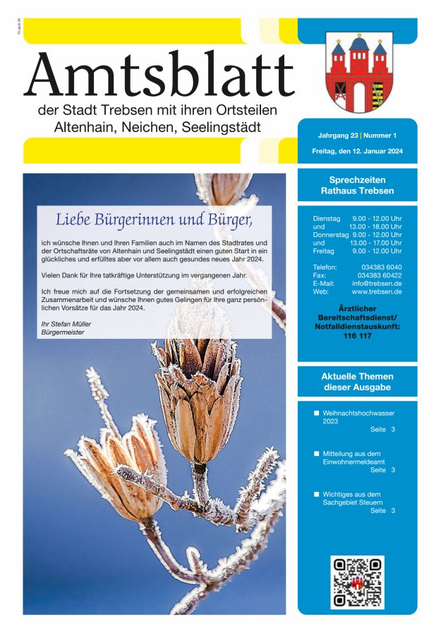 Stadtjournal der Stadt Trebsen mit ihren Ortsteilen Titelblatt 01/2024