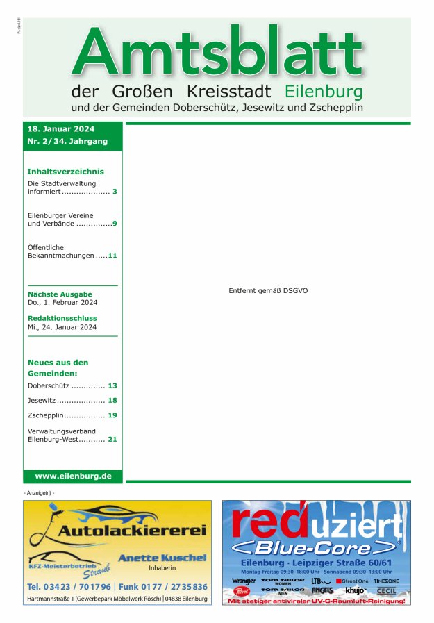 Muldespiegel und Amtsblatt der Großen Kreisstadt Eilenburg und der Gemeinden Titelblatt 02/2024