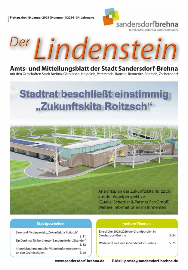 Der Lindenstein Amts- und Mitteilungsblatt der Stadt Sandersdorf-Brehna Titelblatt 01/2024