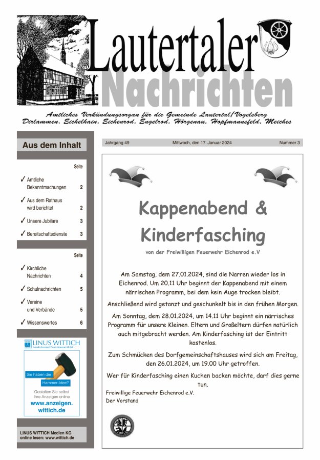 Lautertaler Nachrichten Titelblatt 03/2024
