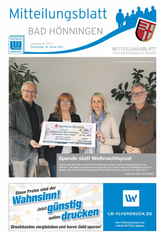 Mitteilungsblatt für den Bereich der Verbandsgemeinde Bad Hönningen Titelblatt 03/2024