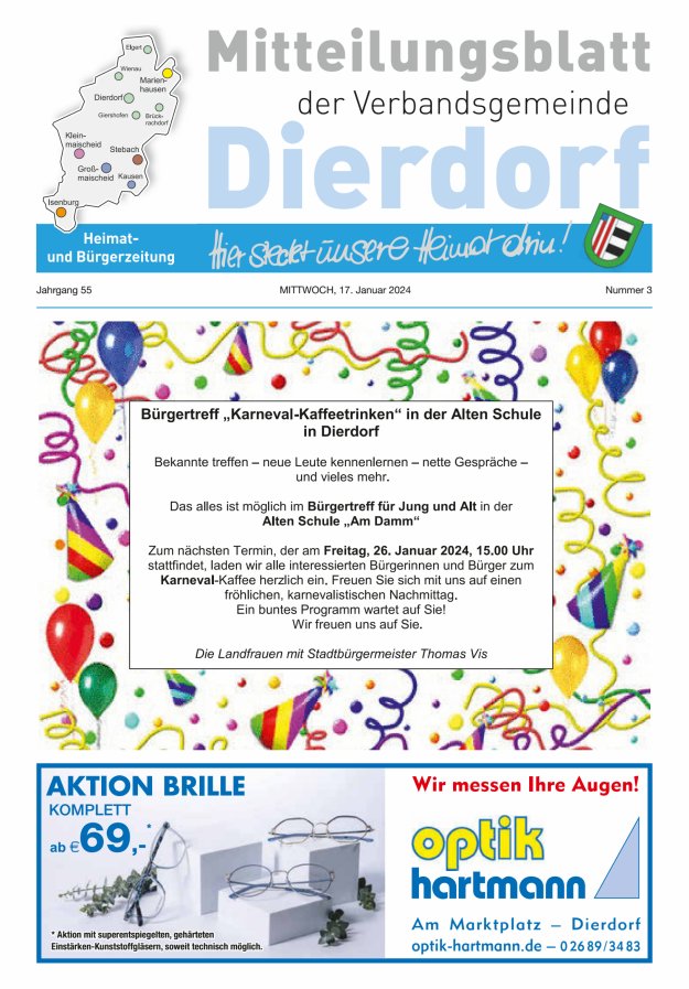 Mitteilungsblatt der Verbandsgemeinde Dierdorf Titelblatt 03/2024
