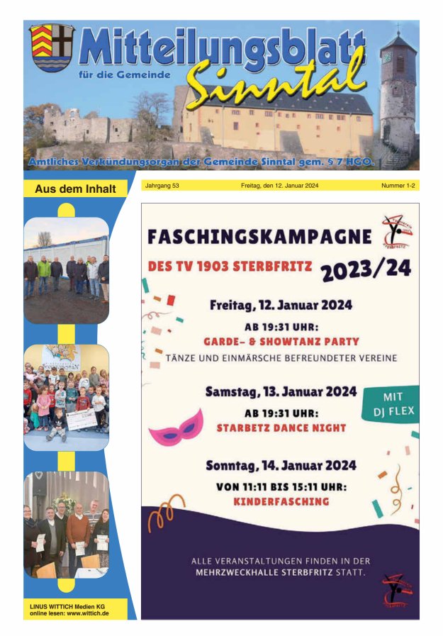 Mitteilungsblatt für die Gemeinde Sinntal Titelblatt 02/2024