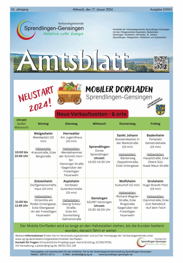 Amtsblatt VG Sprendlingen-Gensingen Titelblatt 03/2024