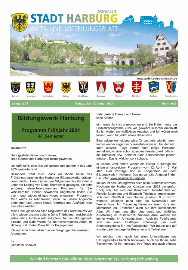 Amts- und Mitteilungsblatt der Stadt Harburg Titelblatt 03/2024