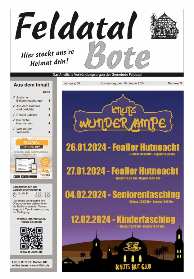 Das Amtliche Verkündungsorgan der Gemeinde Feldatal Titelblatt 03/2024