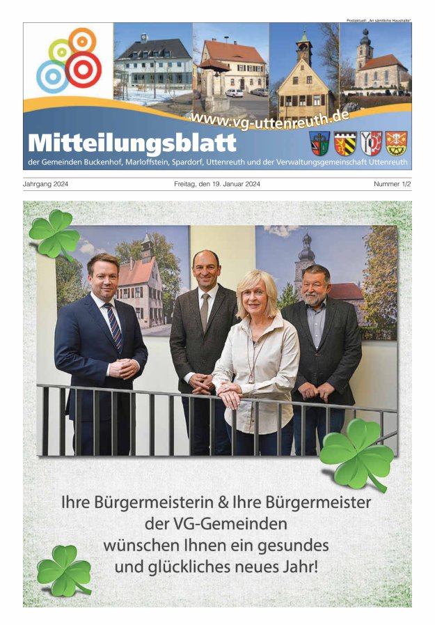Mitteilungsblatt der Verwaltungsgemeinschaft Uttenreuth Titelblatt 01/2024