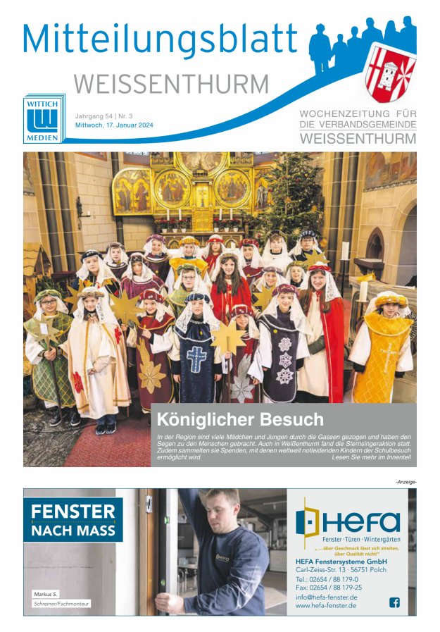 Mitteilungsblatt für den Bereich der Verbandsgemeinde Weißenthurm Titelblatt 03/2024