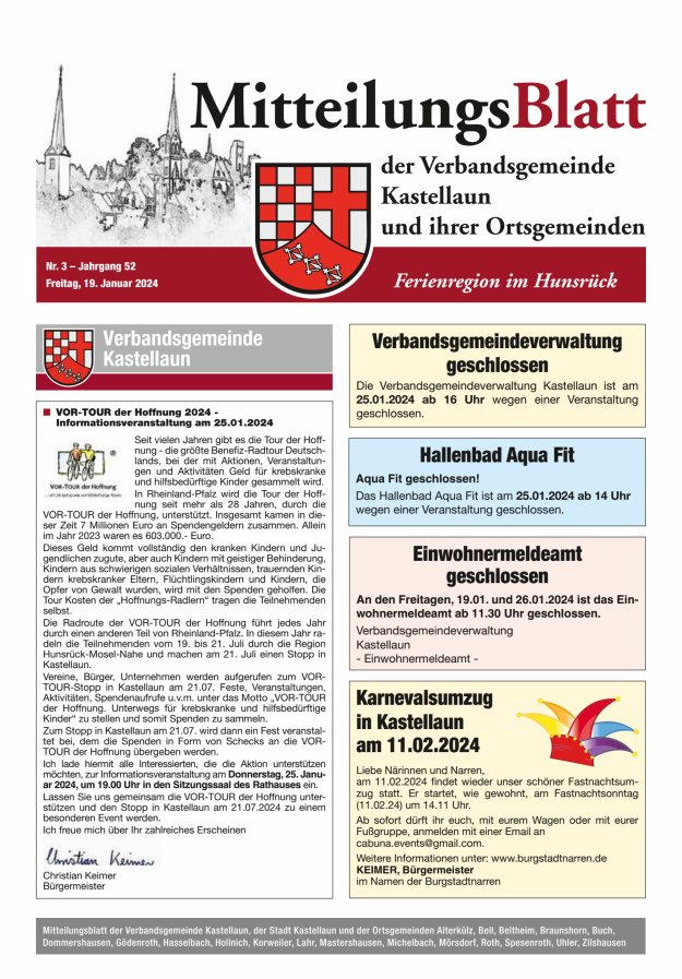 Mitteilungsblatt Kastellaun Titelblatt 03/2024