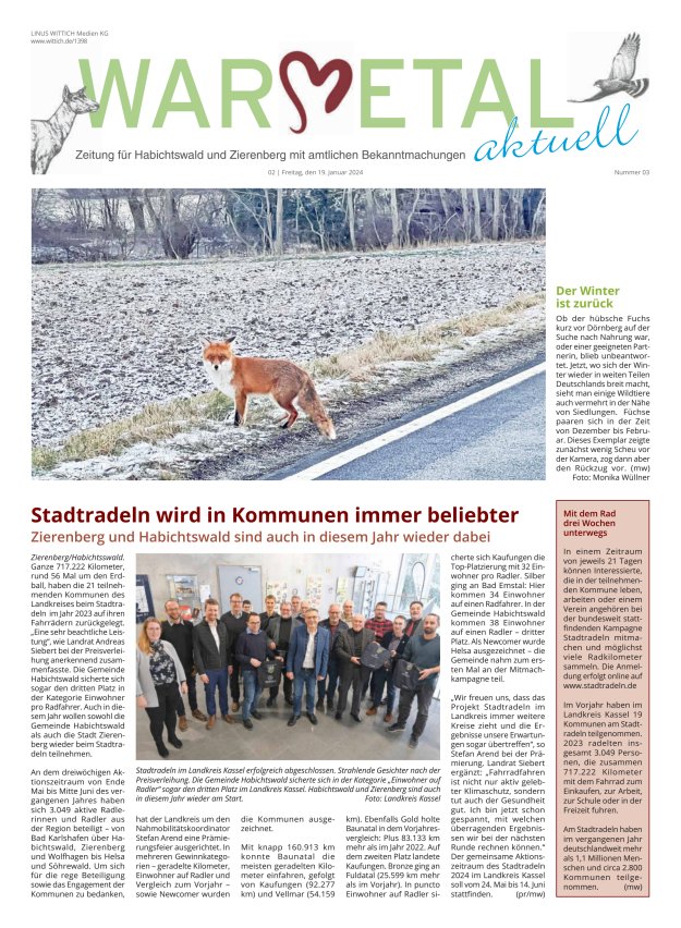 Warmetal aktuell (Habichtswald + Zierenberg) Titelblatt 03/2024