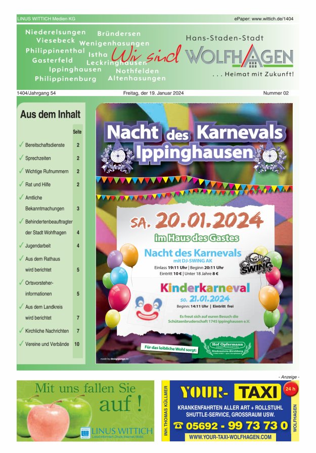 Wolfhager Stadtanzeiger Titelblatt 02/2024
