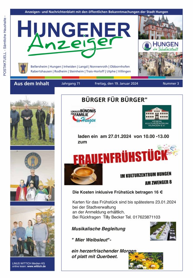 Anzeigen- und Nachrichtenblatt mit den öff  Bekanntmachungen der Stadt Hungen Titelblatt 03/2024