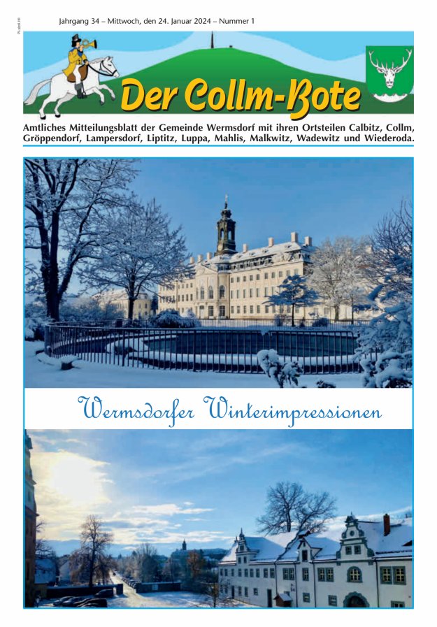 Collm-Bote – Amtliches Mitteilungsblatt der Gemeinde Wermsdorf mit ihren Ortsteilen Titelblatt 01/2024