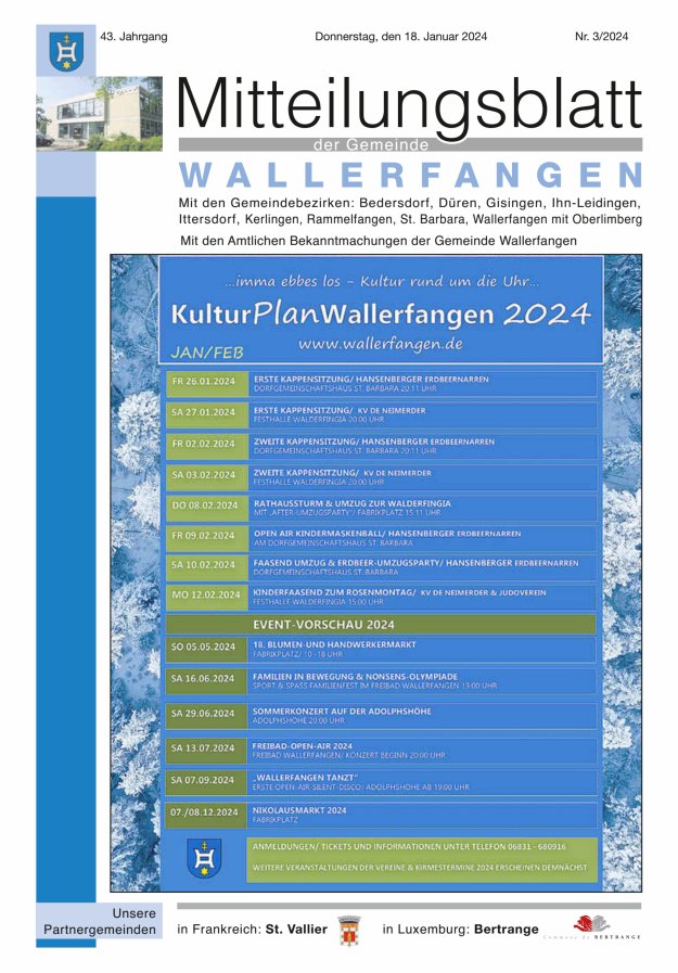 Mitteilungsblatt Gemeinde Wallerfangen Titelblatt 03/2024
