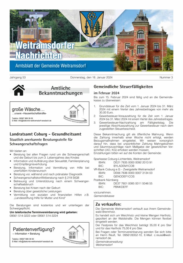 Weitramsdorfer Nachrichten Titelblatt 03/2024