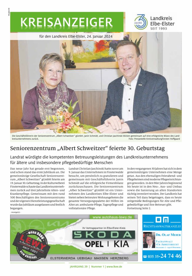 Kreisanzeiger für den Landkreis Elbe-Elster Titelblatt 01/2024