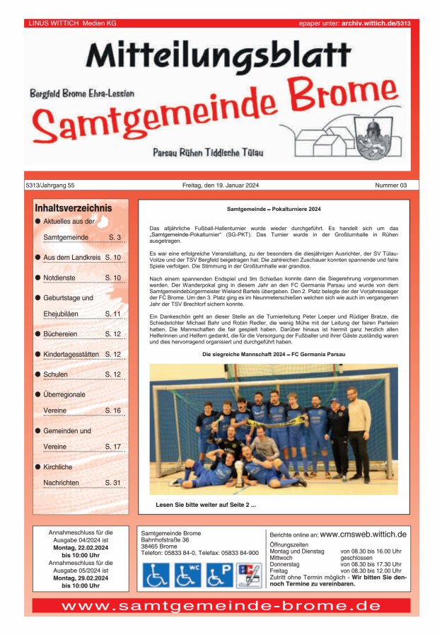Mitteilungsblatt der Samtgemeinde Brome Titelblatt 03/2024