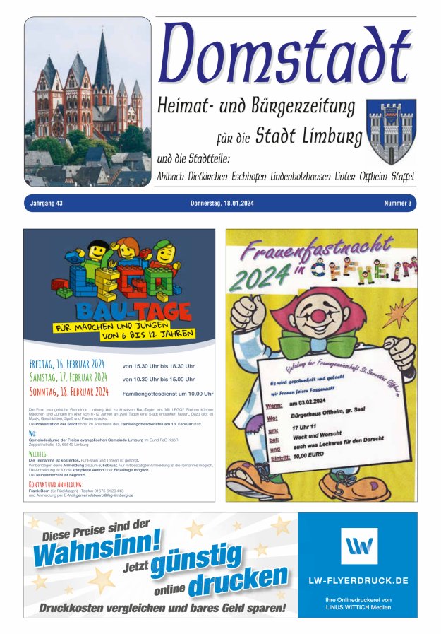 Domstadt - Heimat- und Bürgerzeitung für die Stadt Limburg Titelblatt 03/2024