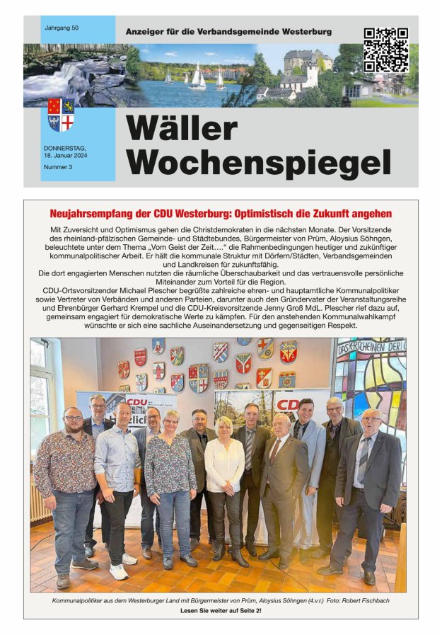Wäller Wochenspiegel - Anzeiger für die Verbandsgemeinde Westerburg Titelblatt 03/2024