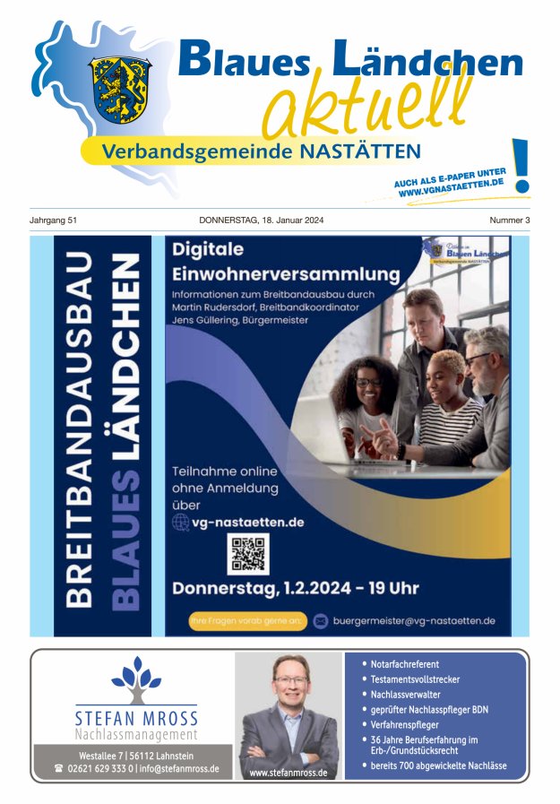 Blaues Ländchen aktuell - Heimat- u Bürgerzeitung VG Nastätten Titelblatt 03/2024