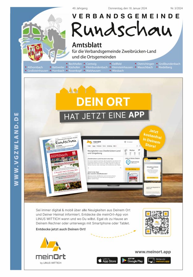 Verbandsgemeinde Rundschau Zweibrücken-Land Titelblatt 03/2024
