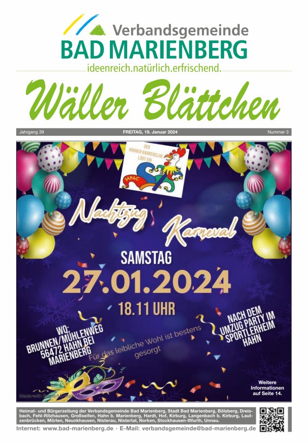 Wäller Blättchen - Verbandsgemeinde Bad Marienberg Titelblatt 03/2024