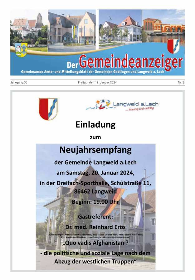 Der Gemeindeanzeiger - Gablingen Langweid Titelblatt 03/2024