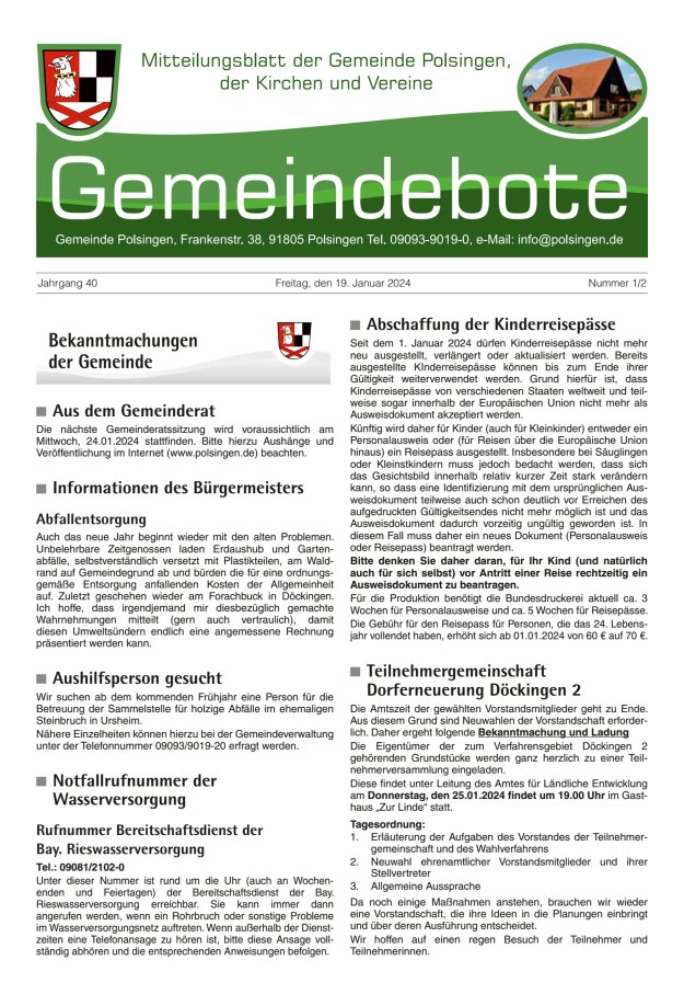 Polsingen - Der Gemeindebote Titelblatt 01/2024