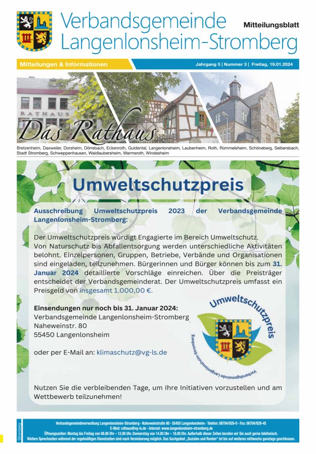 Das Rathaus - MTB d VG Langenlonsheim-Stromberg  Titelblatt 03/2024