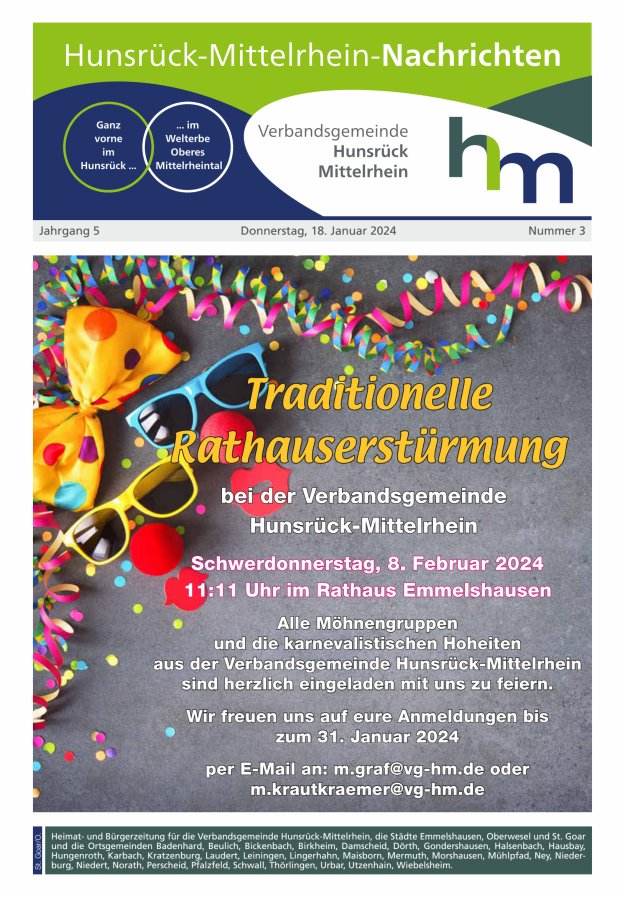Hunsrück-Mittelrhein Nachrichten Ausgabe St Goar Oberwesel Titelblatt 03/2024