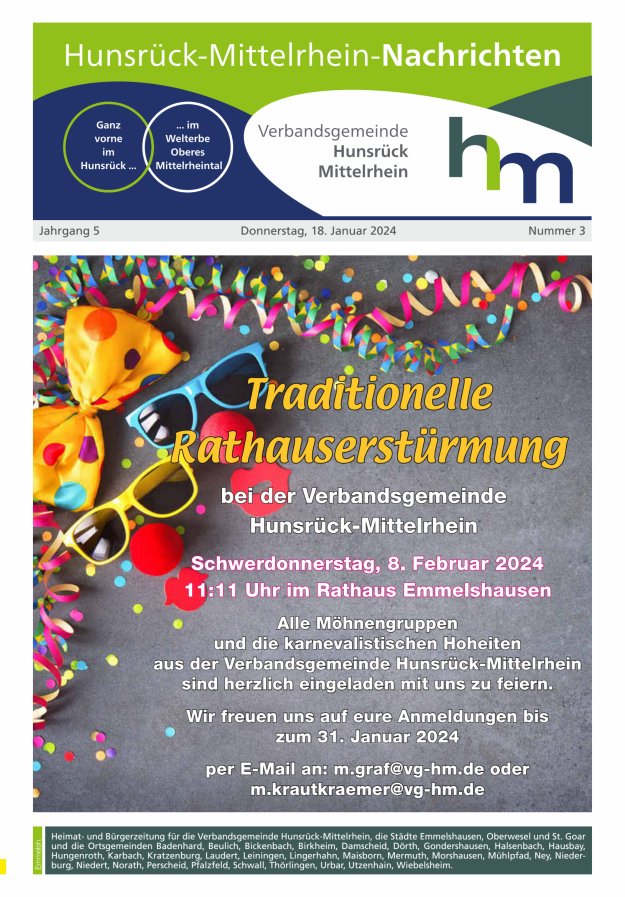 Hunsrück-Mittelrhein Nachrichten Ausgabe Emmelshausen Titelblatt 03/2024