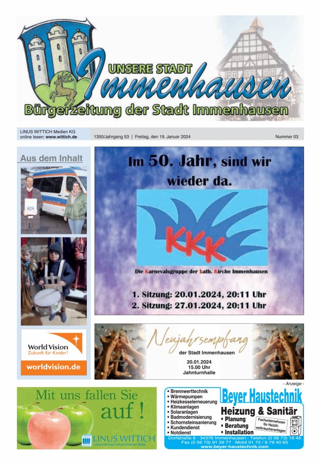Unsere Stadt Immenhausen Titelblatt 03/2024