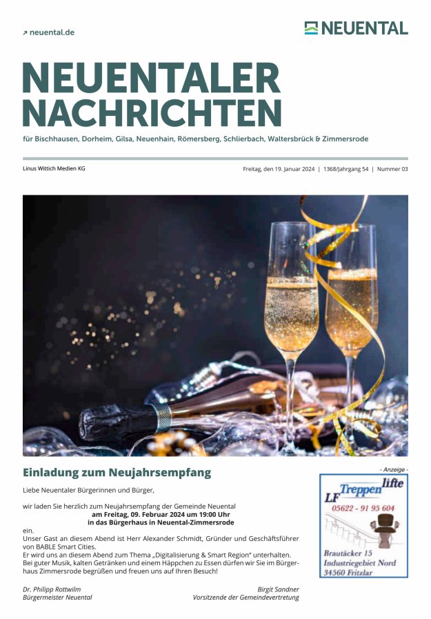 Neuentaler Nachrichten Titelblatt 03/2024