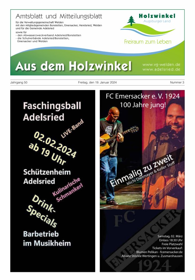 Aus dem Holzwinkel Amtsblatt u Mitteilungsblatt f VG Welden u GemAdelsried Titelblatt 03/2024