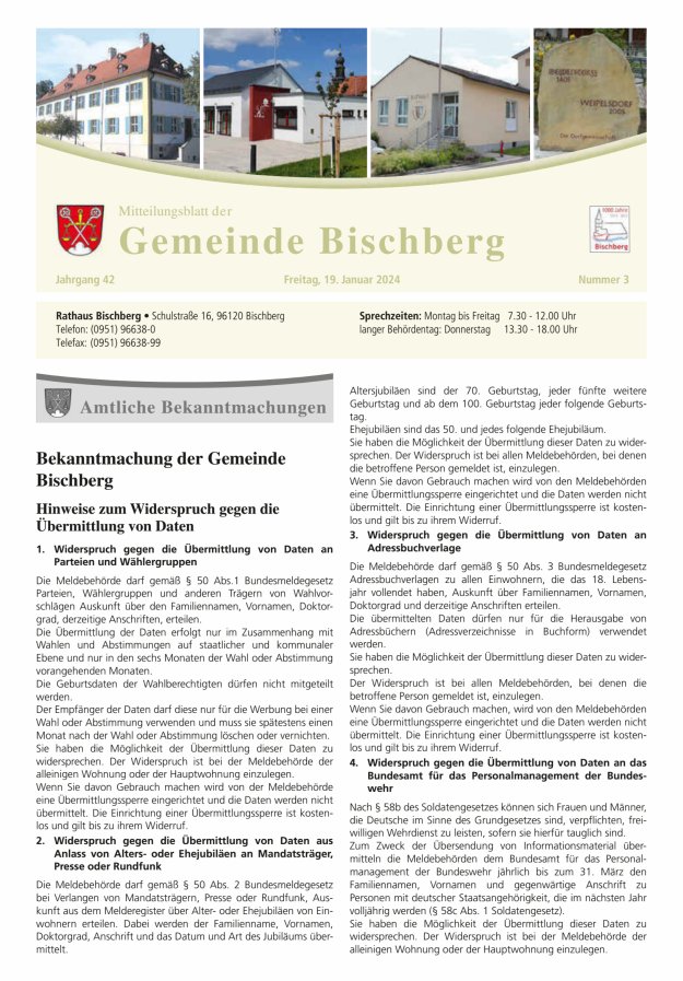 Mitteilungsblatt der Gemeinde Bischberg Titelblatt 03/2024