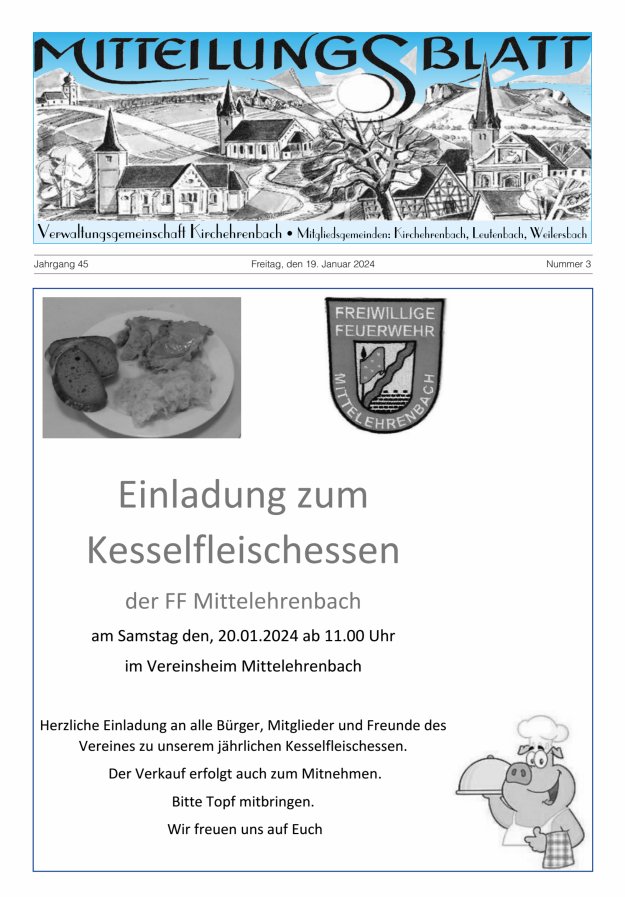 Mitteilungsblatt Verwaltungsgemeinschaft Kirchehrenbach Titelblatt 03/2024