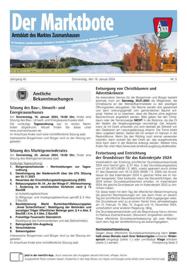 Zusmarshausen - Der Marktbote Titelblatt 03/2024
