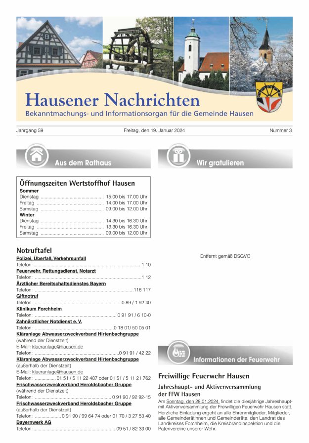 Hausener Nachrichten Titelblatt 03/2024