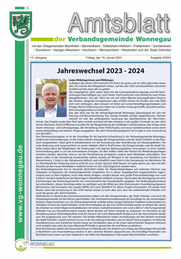 Amtsblatt VG Wonnegau Titelblatt 03/2024