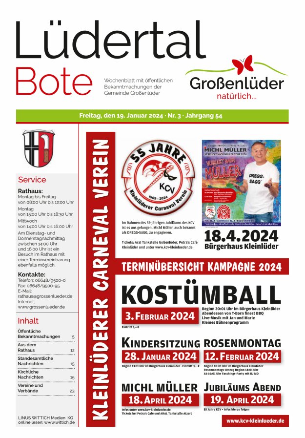 Wochenblatt mit öffentlichen Bekanntmachungen der Gemeinde Großenlüder Titelblatt 03/2024