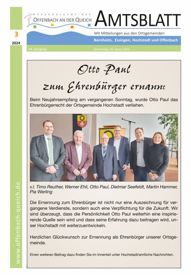Amtsblatt VG Offenbach an der Queich Titelblatt 03/2024
