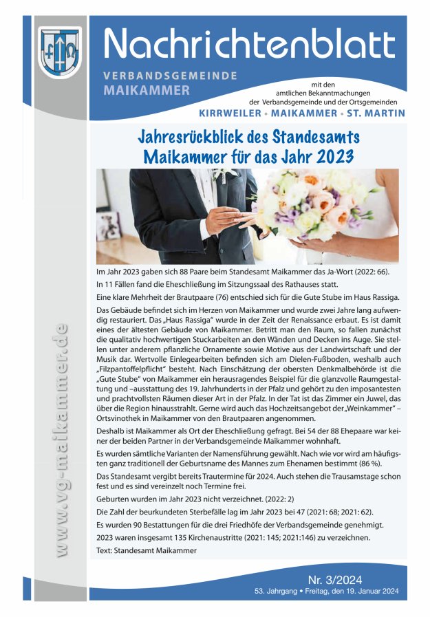 Nachrichtenblatt VG Maikammer Titelblatt 03/2024