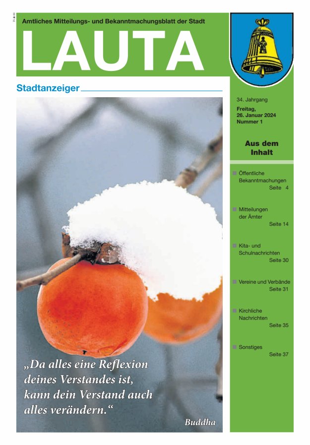 Amtliches Mitteilungs- und Bekanntmachungsblatt der Stadt Lauta - Stadtanzeiger Titelblatt 01/2024