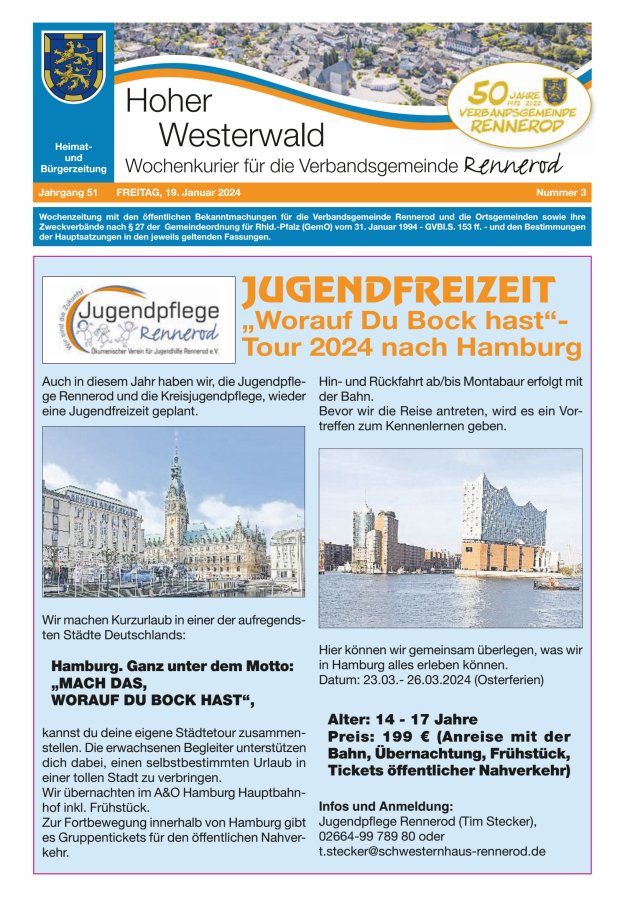 Hoher Westerwald - Wochenkurier für die Verbandsgemeinde Rennerod Titelblatt 03/2024