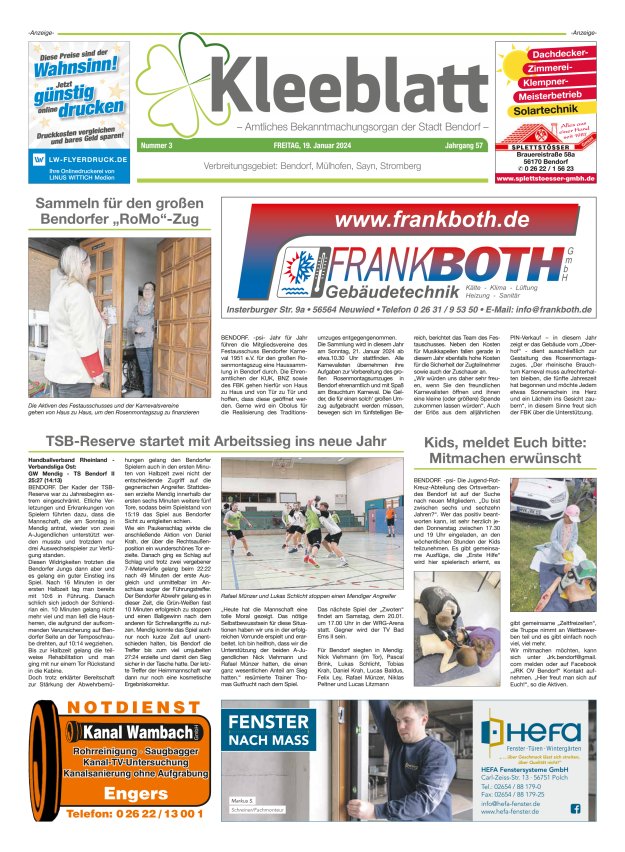 Kleeblatt - Amtliches Bekanntmachungsorgan der Stadt Bendorf Titelblatt 03/2024